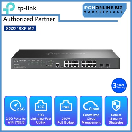 TP-LINK SG3218XP-M2 Omada 16-Port 2.5G and 2-Port 10GE SFP+ L2+ Managed Switch with 8-Port PoE+